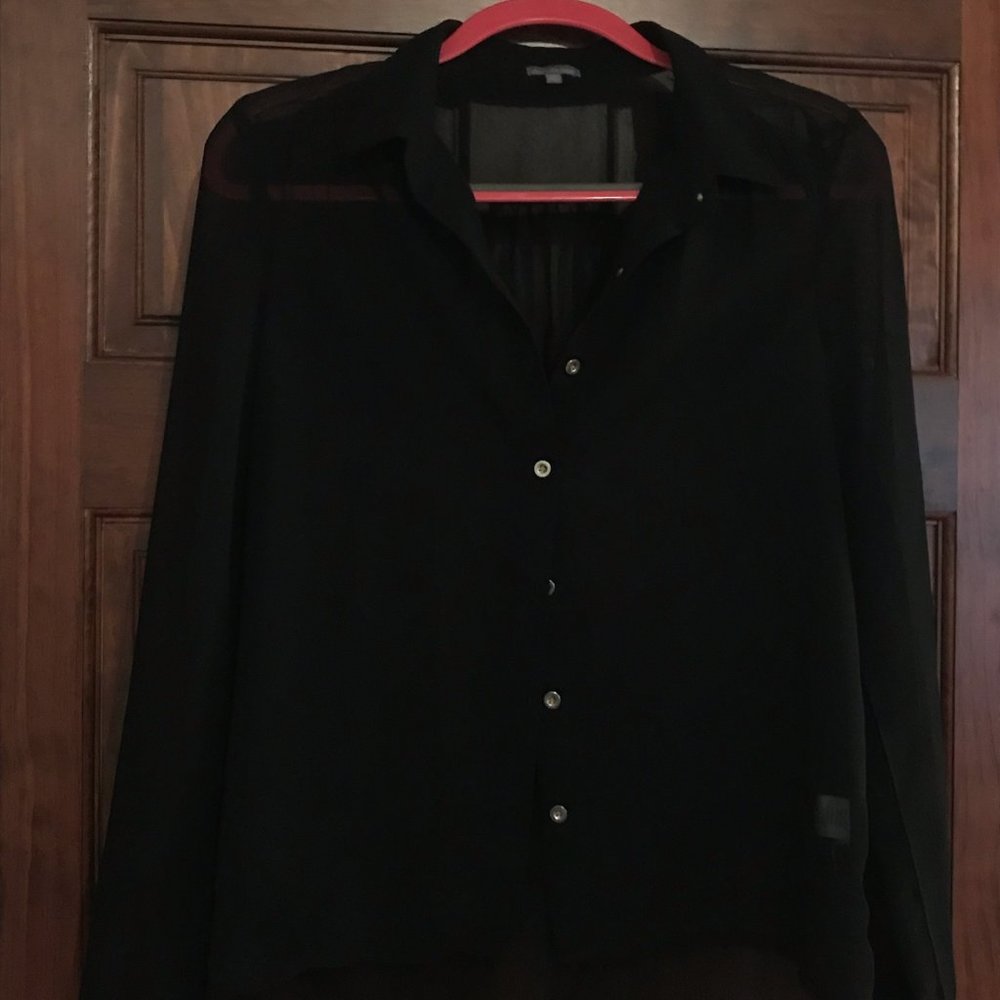 Black sheer mesh Charlotte Russe button-up blouse size M